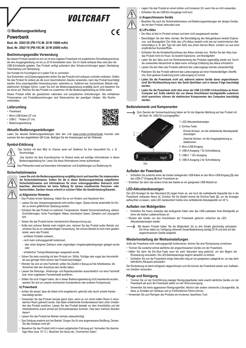 Page n°1 - Manuel utilisateur Voltcraft PB-19C-M