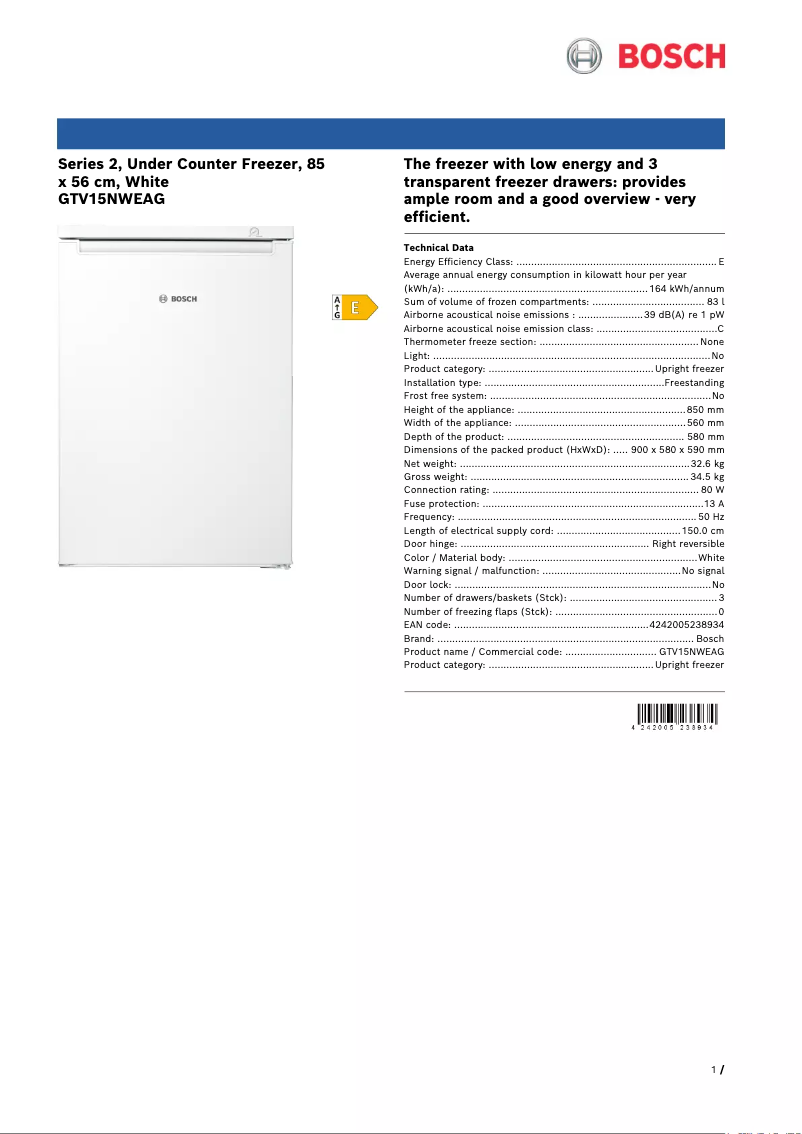 Image de la première page du manuel de l'appareil GTV15NWEAG