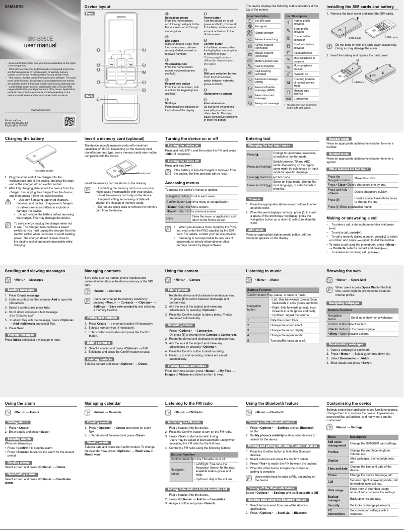Page 1 de la notice Manuel utilisateur Samsung Metro B350E