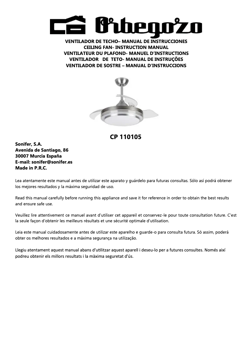 Page n°1 - Manuel utilisateur Orbegozo CP 110105