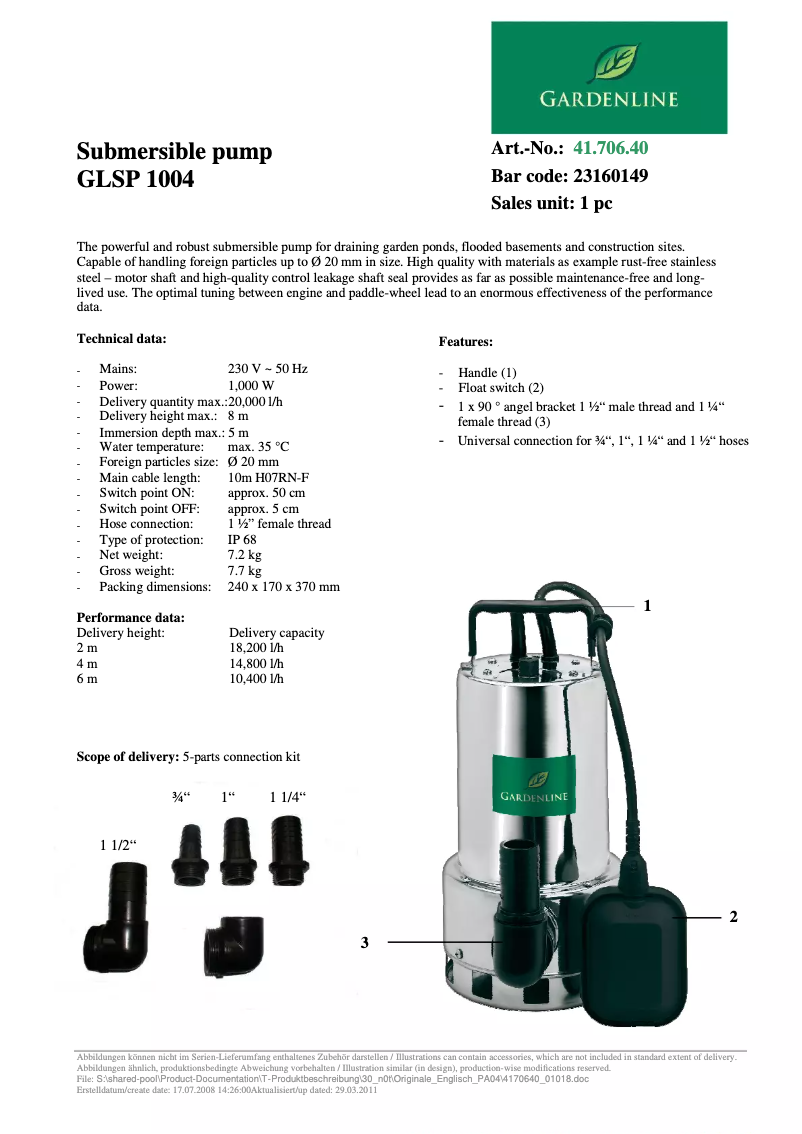 Page 1 de la notice Manuel utilisateur Gardenline GLSP 1004