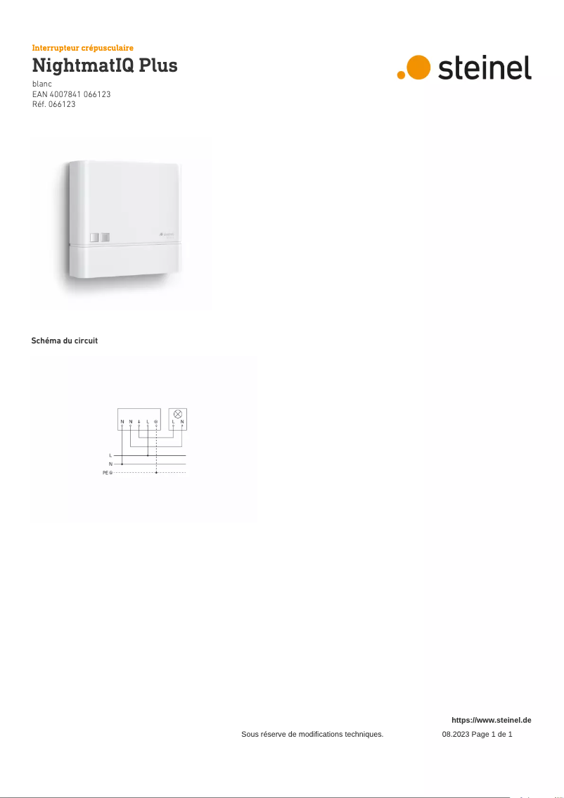 Page 1 de la notice Schéma de câblage Steinel NightmatIQ Plus