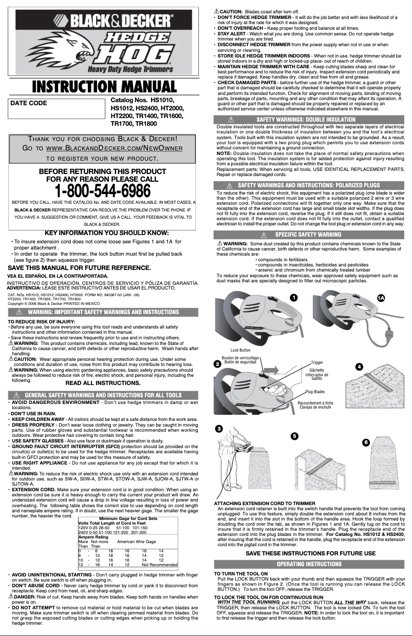 Page 1 de la notice Manuel utilisateur Black & Decker TR1700