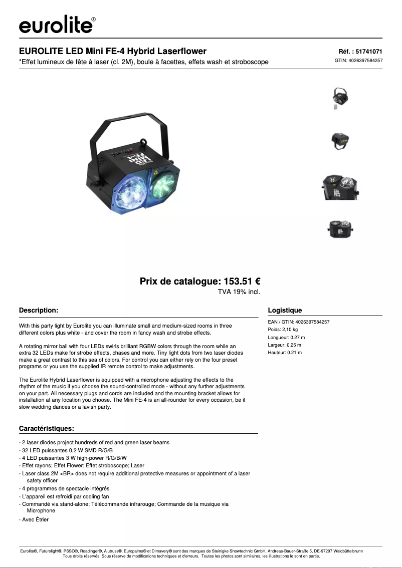 Página 1 del manual Ficha técnica Eurolite LED Mini FE-4
