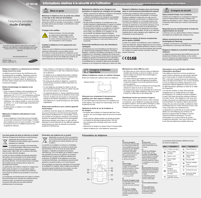 Page 1 de la notice Manuel utilisateur Samsung GT-E2120B