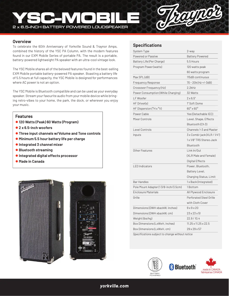 Page n°1 - Fiche technique Yorkville YSC-Mobile