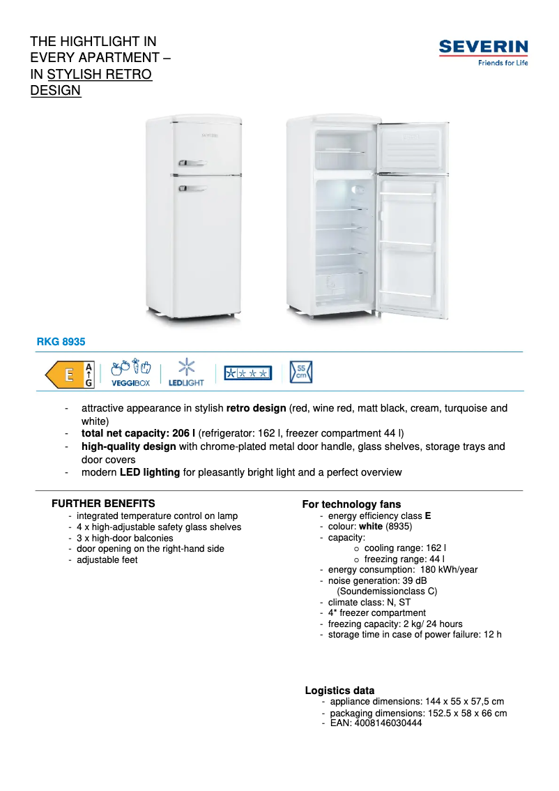 Page 1 of the manual Technical Sheet Severin RKG 8935