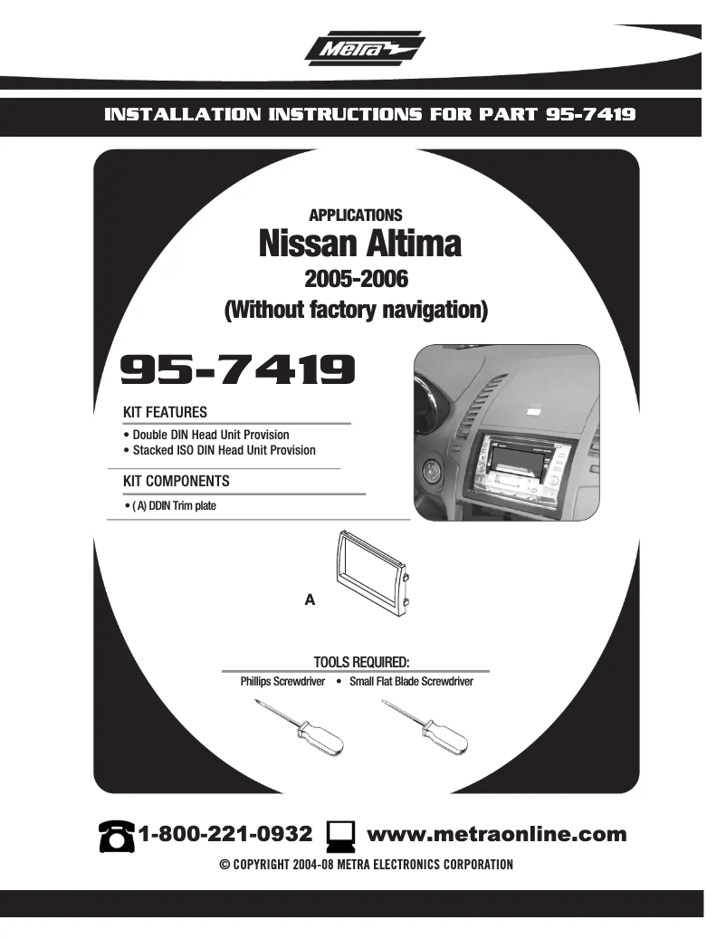 Page 1 de la notice Guide d'installation Metra 95-7419