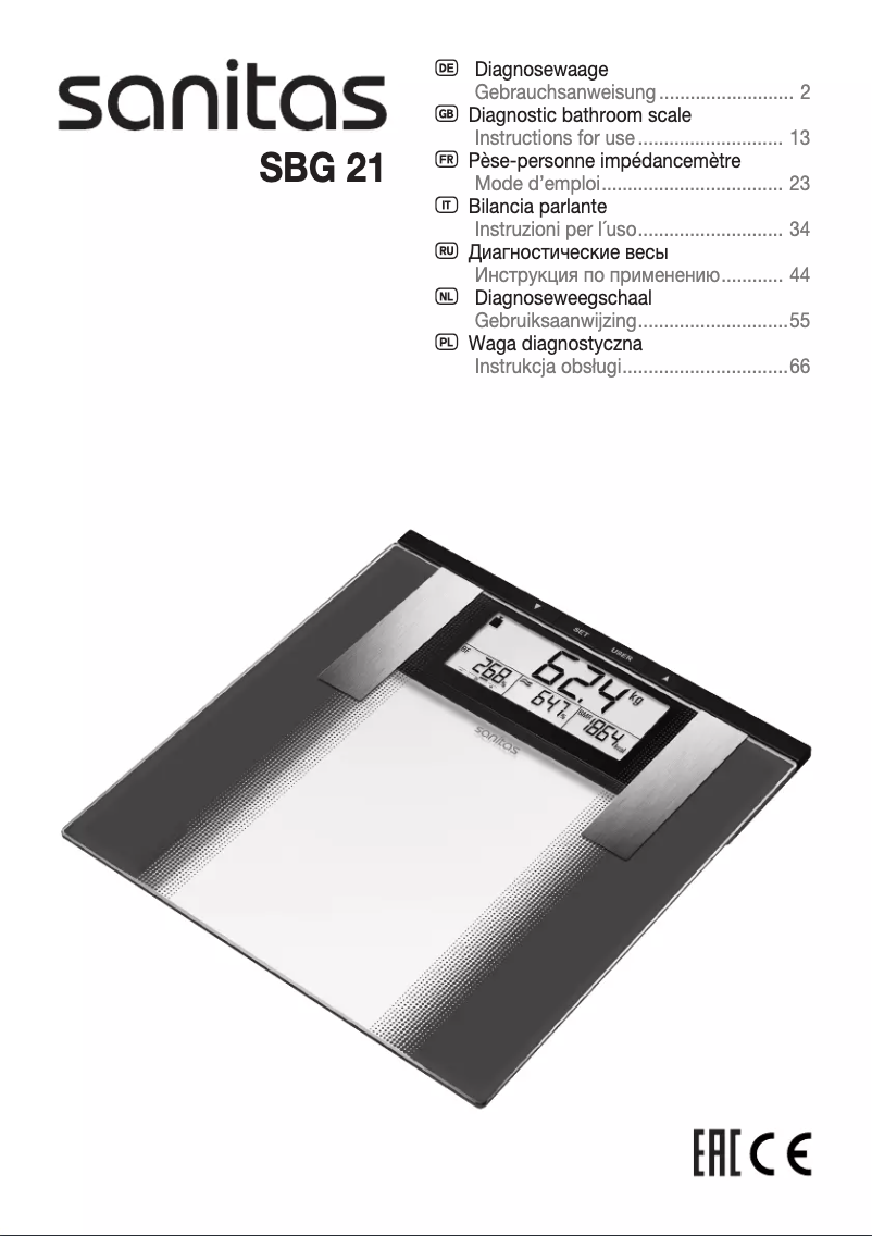 Page 1 de la notice Manuel utilisateur Sanitas SBG 21