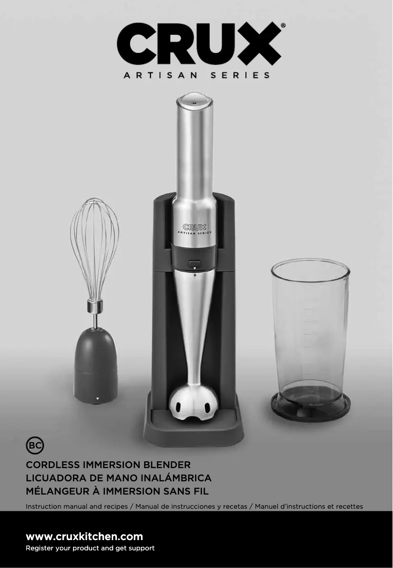 Page 1 de la notice Manuel utilisateur CRUX Artisan Series 7.5" Cordless Immersion Blender