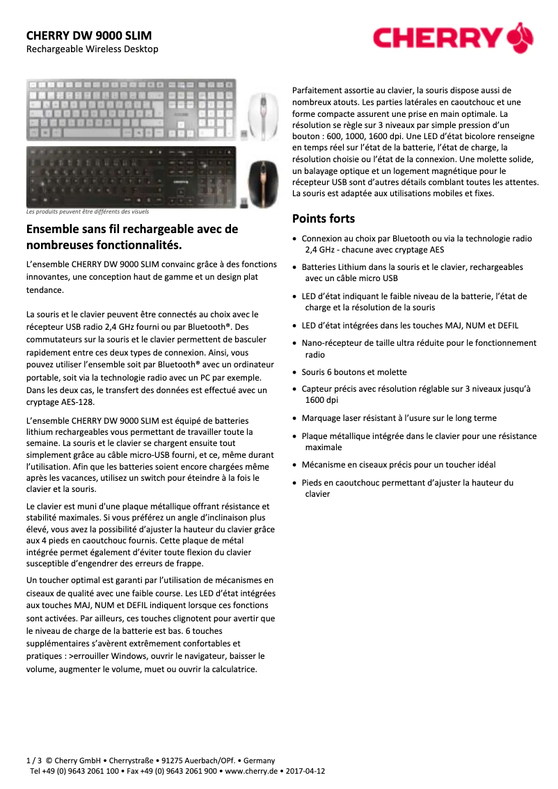 Page 1 de la notice Manuel utilisateur Cherry DW 9000 SLIM