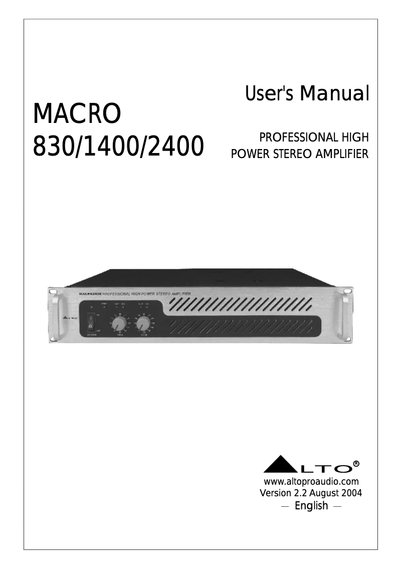 Page n°1 - Manuel utilisateur Alto Macro 1400