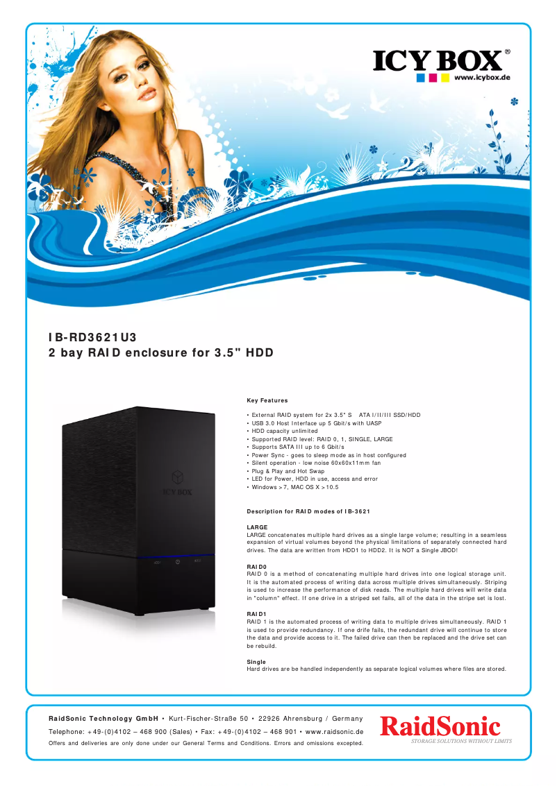 Page 1 de la notice Fiche technique Icy Box IB-RD3621U3