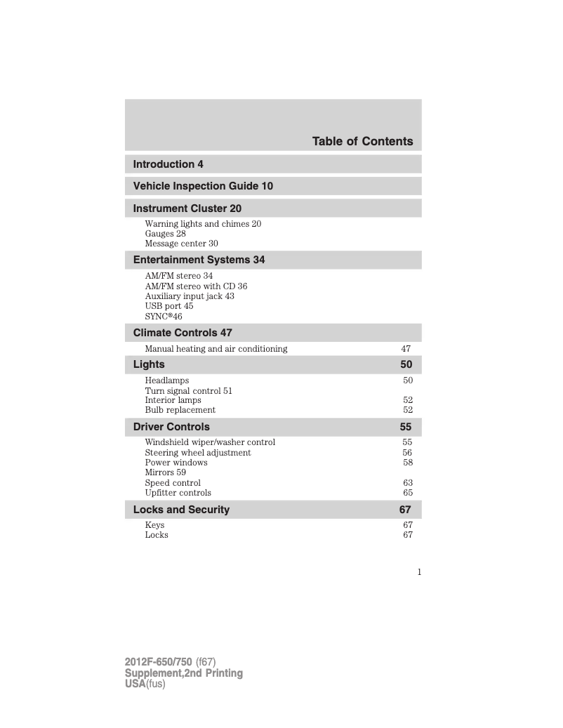 Page 1 de la notice Manuel utilisateur Ford F-750 (2012)