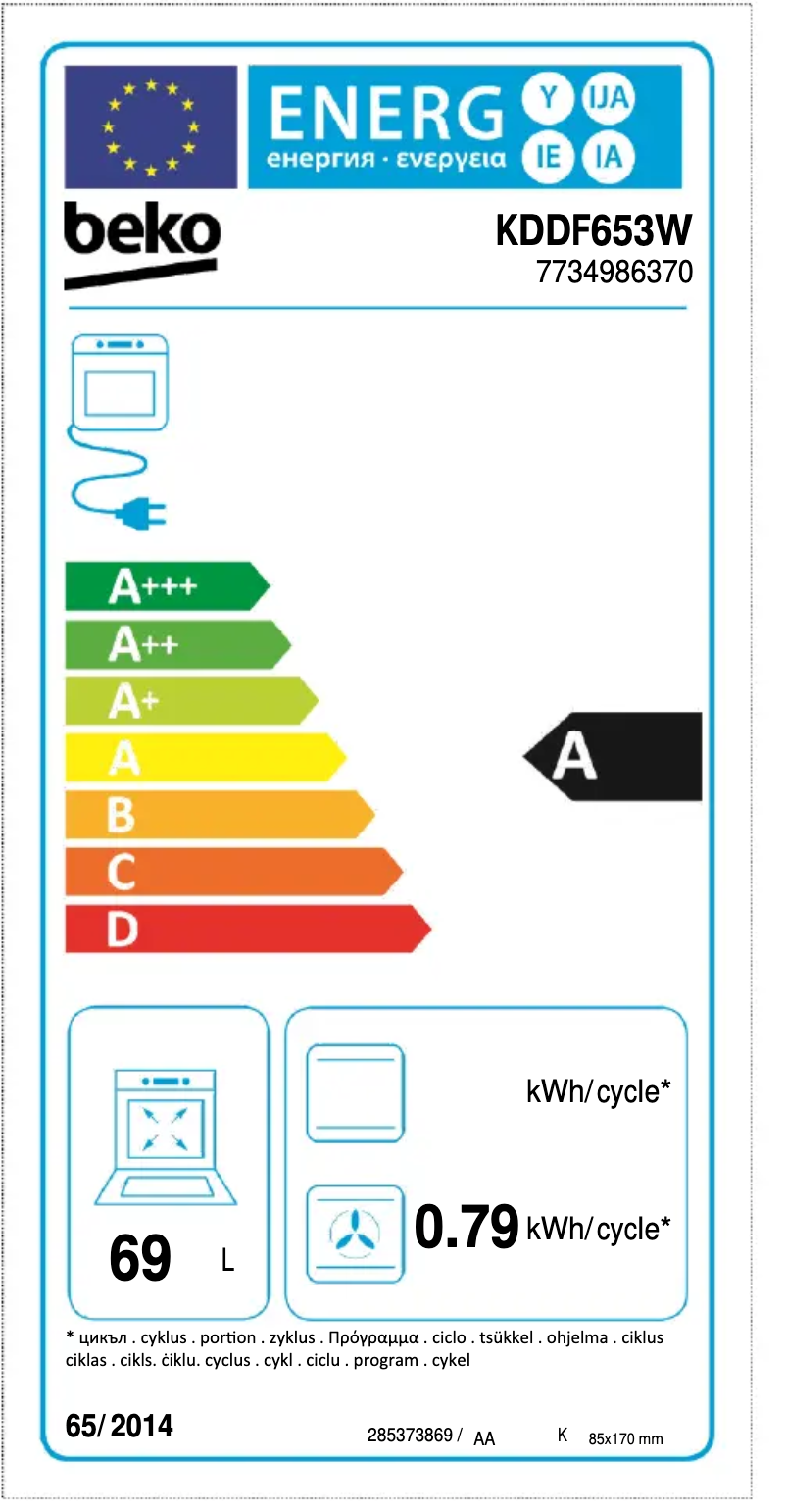 Page 1 de la notice Label énergétique Beko KDDF653W