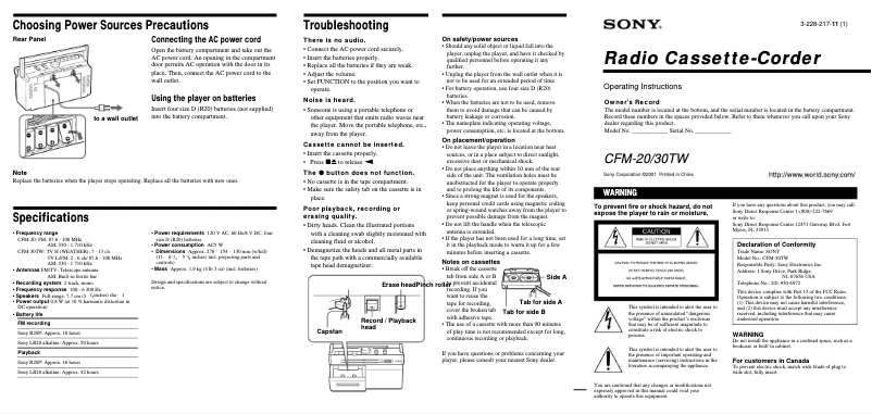 Page n°1 - Manuel utilisateur Sony CFM-30TW