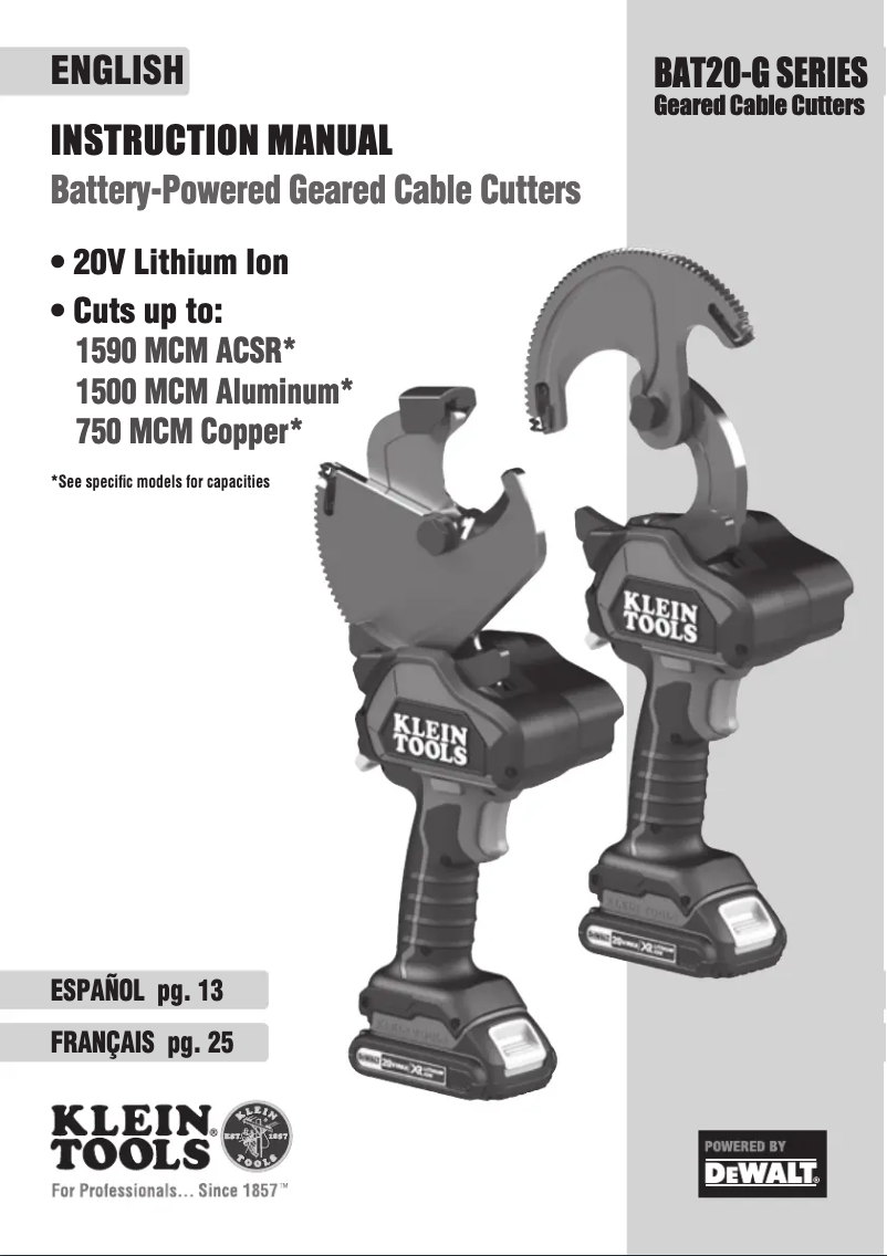 Page 1 de la notice Manuel utilisateur Klein Tools BAT20-G8