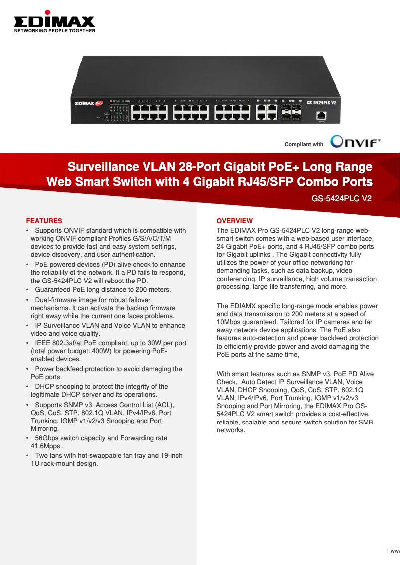 Página 1 del manual Ficha técnica Edimax GS-5424PLC V2