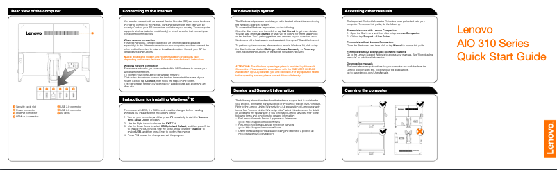 Image de la première page du manuel de l'appareil IdeaCentre AIO 310