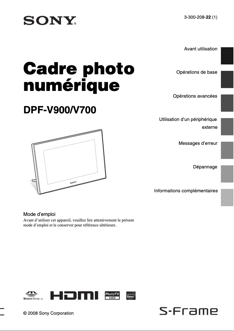 Image de la première page du manuel de l'appareil DPF-V900