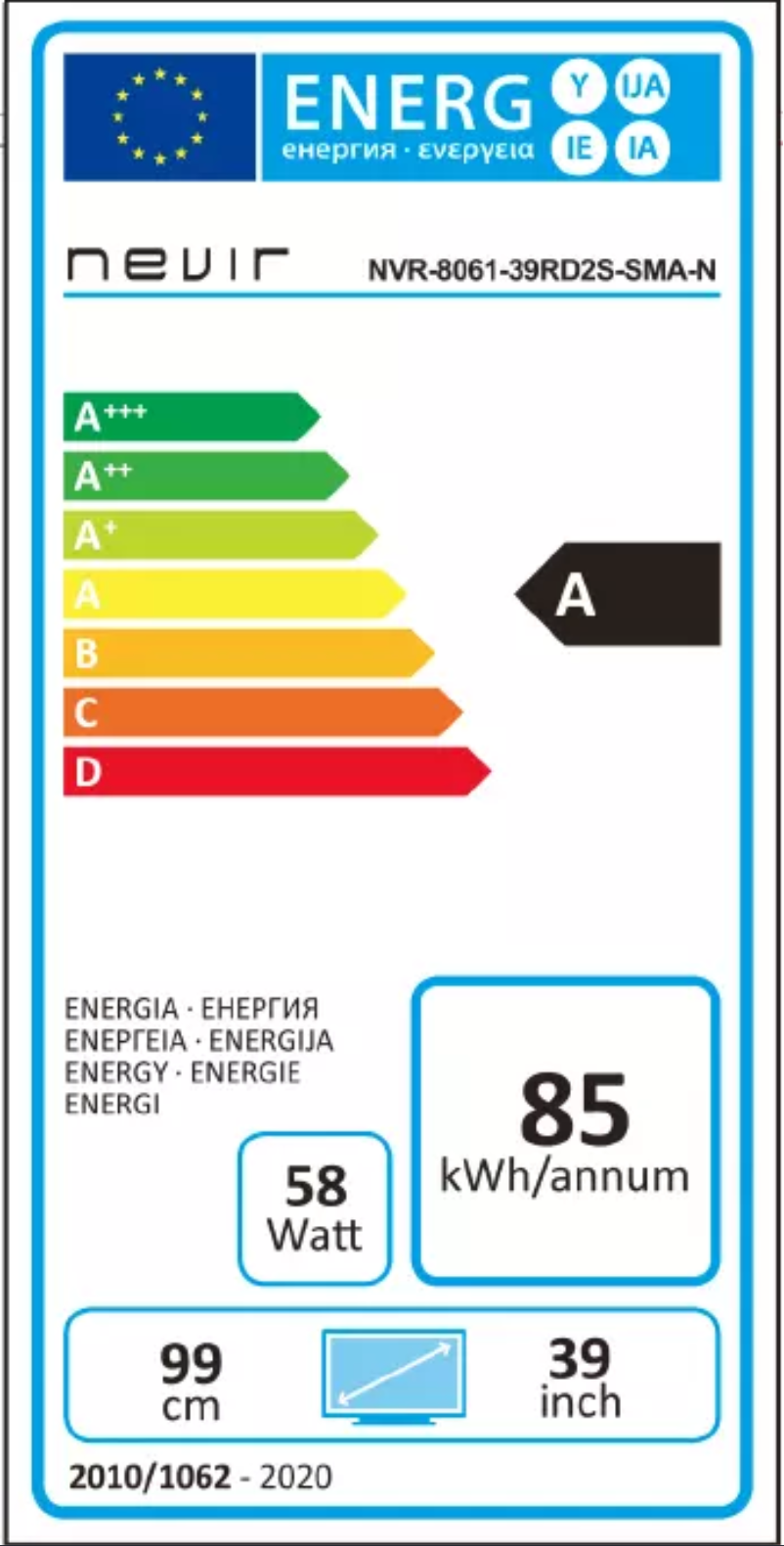 Page n°1 - Label énergétique Nevir NVR-8061-39RD2S-SMA-N