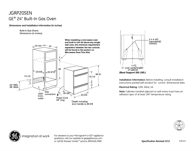 Page 1 de la notice Guide d'installation GE JGRP20BEJB