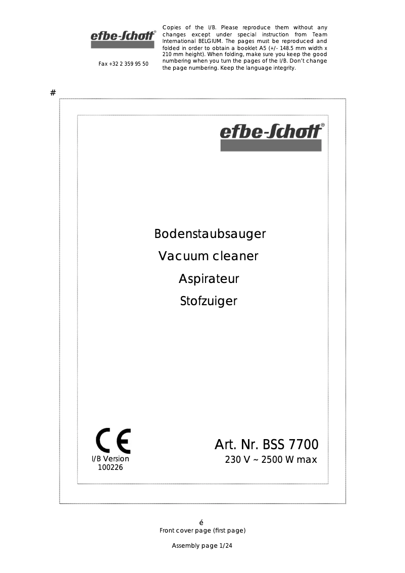 Página 1 del manual Manual de usuario Efbe-Schott BSS 7700