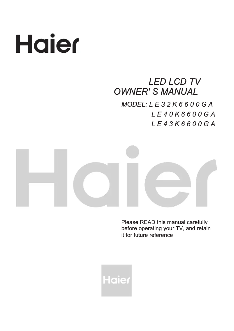 Page 1 de la notice Manuel utilisateur Haier LE32K6600GA