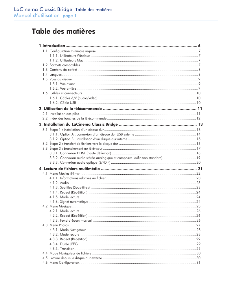 Image de la première page du manuel de l'appareil Classic Bridge