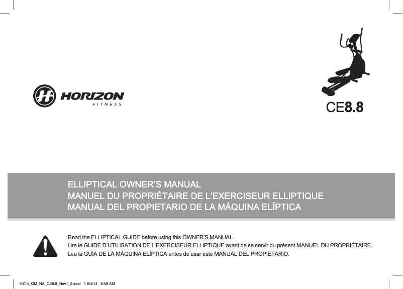 Page 1 de la notice Manuel utilisateur Horizon Fitness CE8.8
