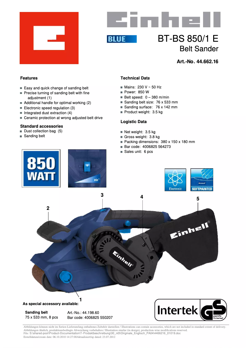 Image de la première page du manuel de l'appareil BT-BS 850/1 E