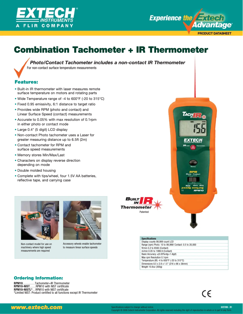 Page n°1 - Fiche technique Extech RPM10