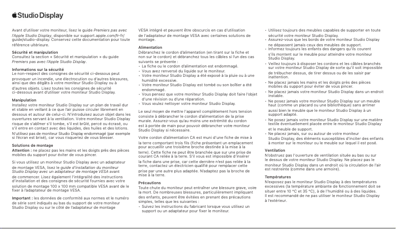 Page n°1 - Manuel utilisateur Apple Studio Display