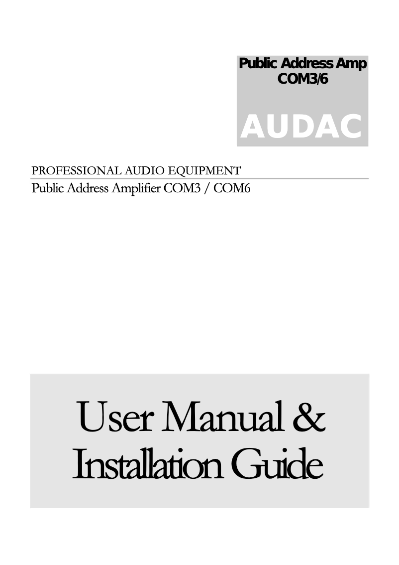 Page n°1 - Manuel utilisateur Audac COM3