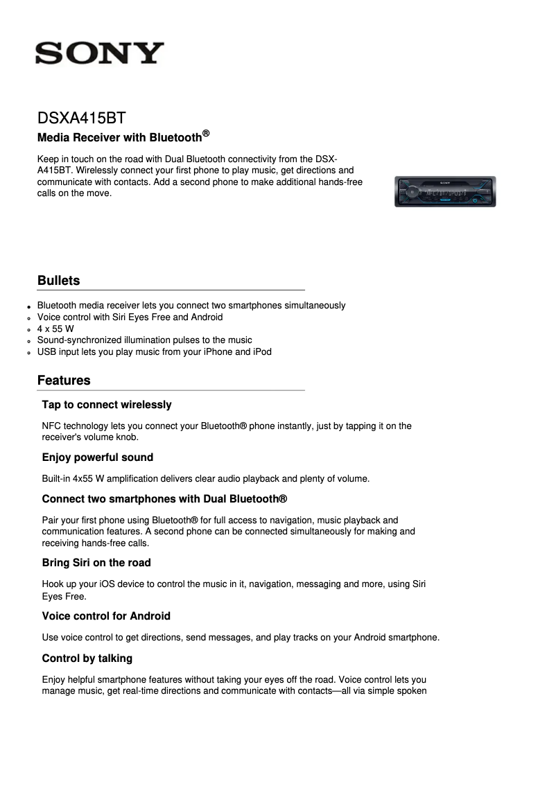 Image de la première page du manuel de l'appareil DSX-A415BT