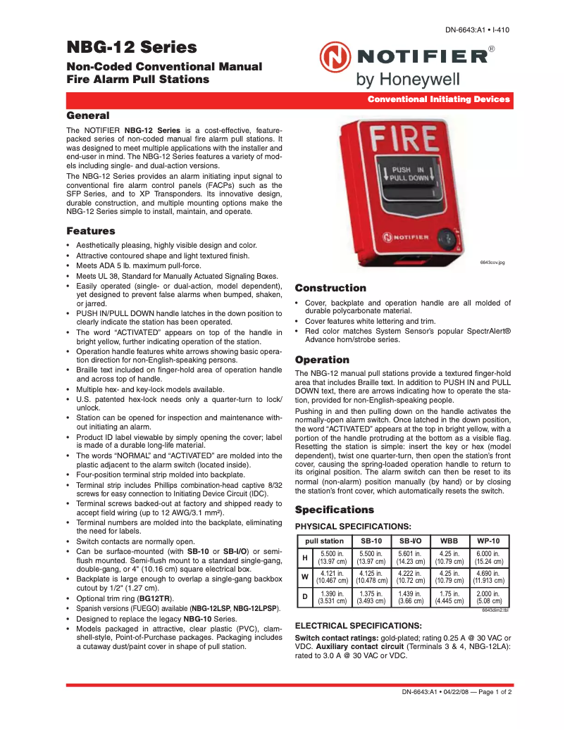 Page n°1 - Manuel utilisateur Notifier NBG-12LX