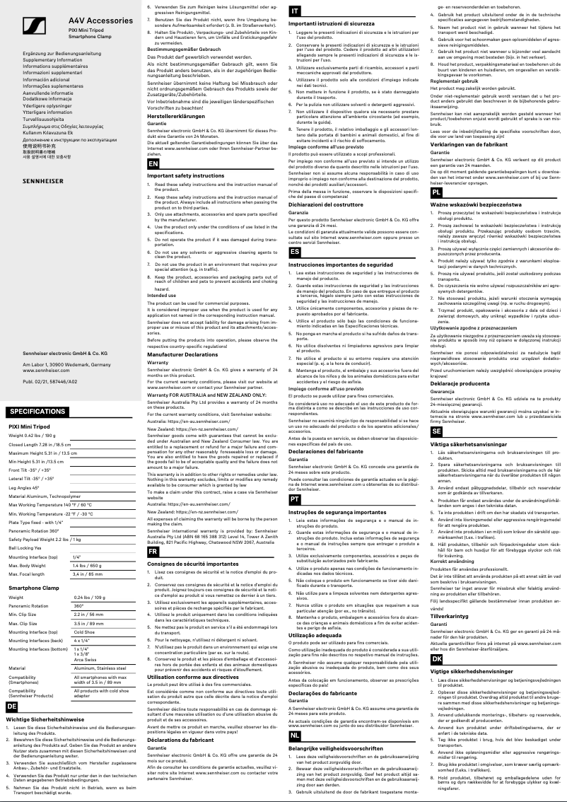 Page n°1 - Manuel utilisateur Sennheiser XSW-D Mobile Cable