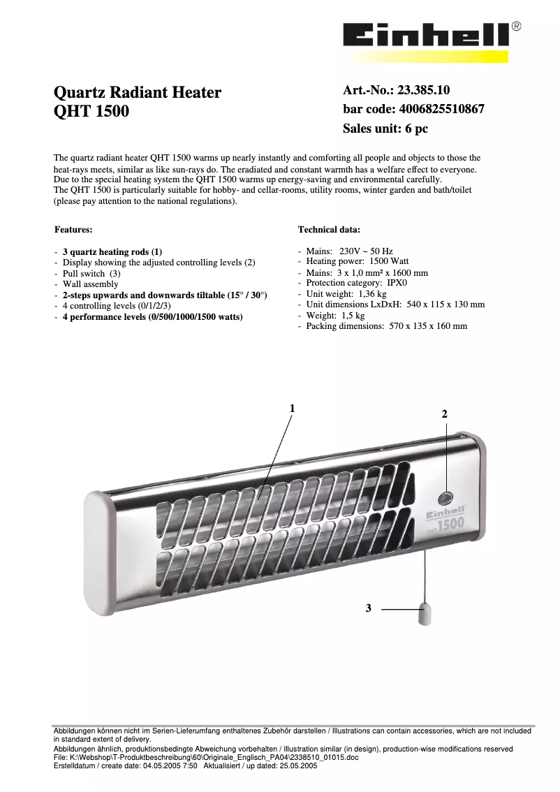 Page 1 de la notice Manuel utilisateur Einhell QHT 1500