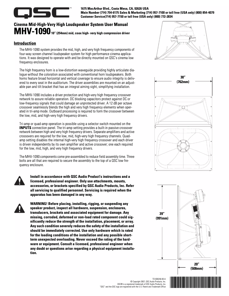 Page 1 de la notice Manuel utilisateur QSC SC-414