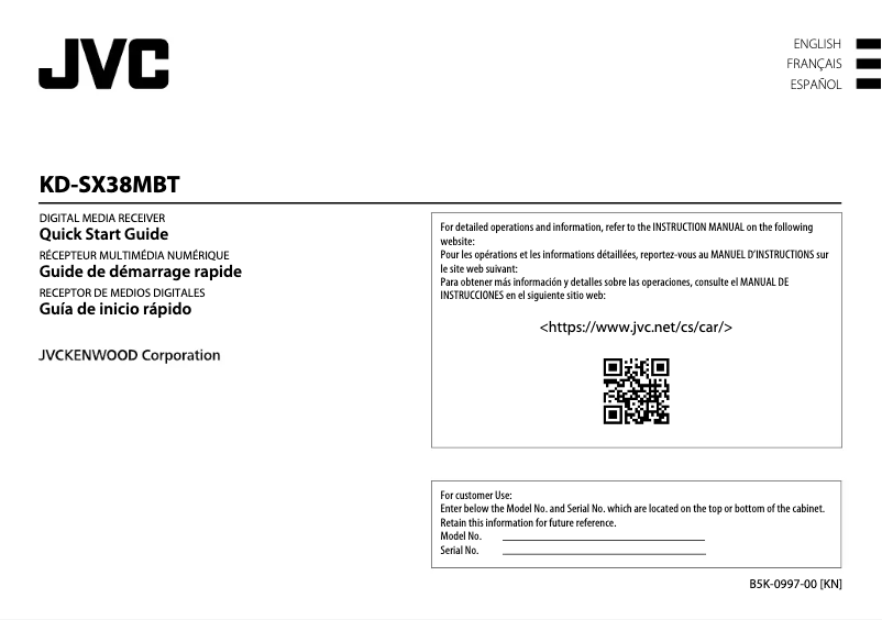 Page 1 de la notice Guide de démarrage rapide JVC KD-SX38MBT