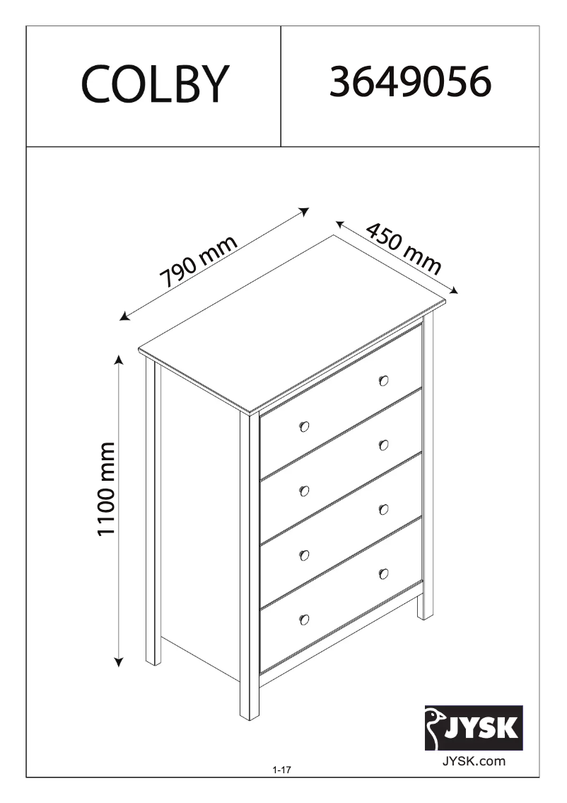Page 1 de la notice Manuel utilisateur JYSK Colby (79x110x45)