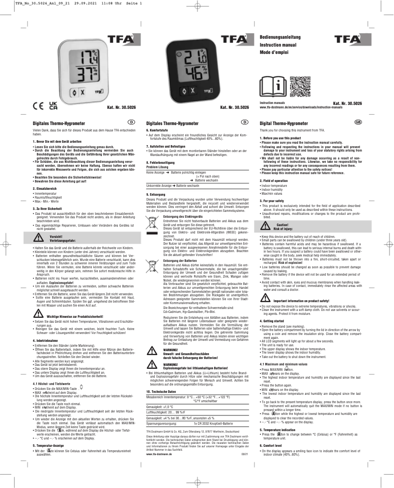 Page 1 de la notice Manuel utilisateur TFA Moxx 30.5026.01