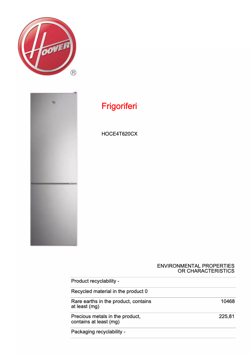 Page n°1 - Fiche technique Hoover HOCE4T620CX