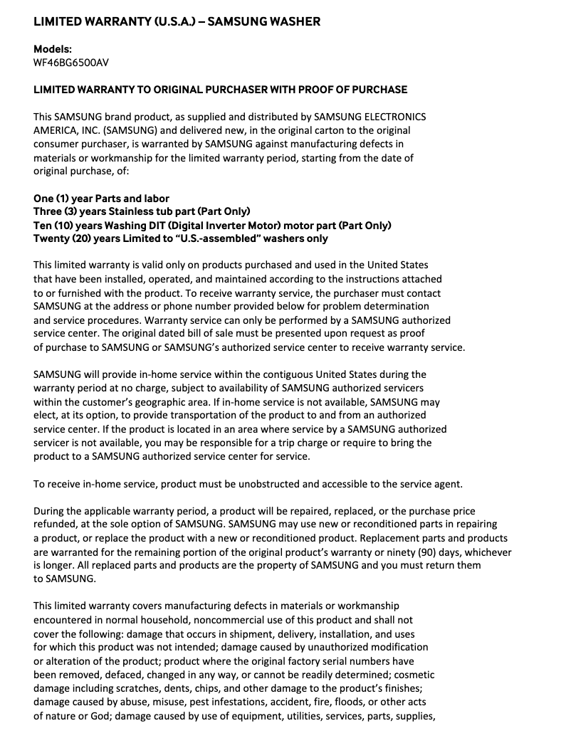 Image de la première page du manuel de l'appareil WF46BG6500AV