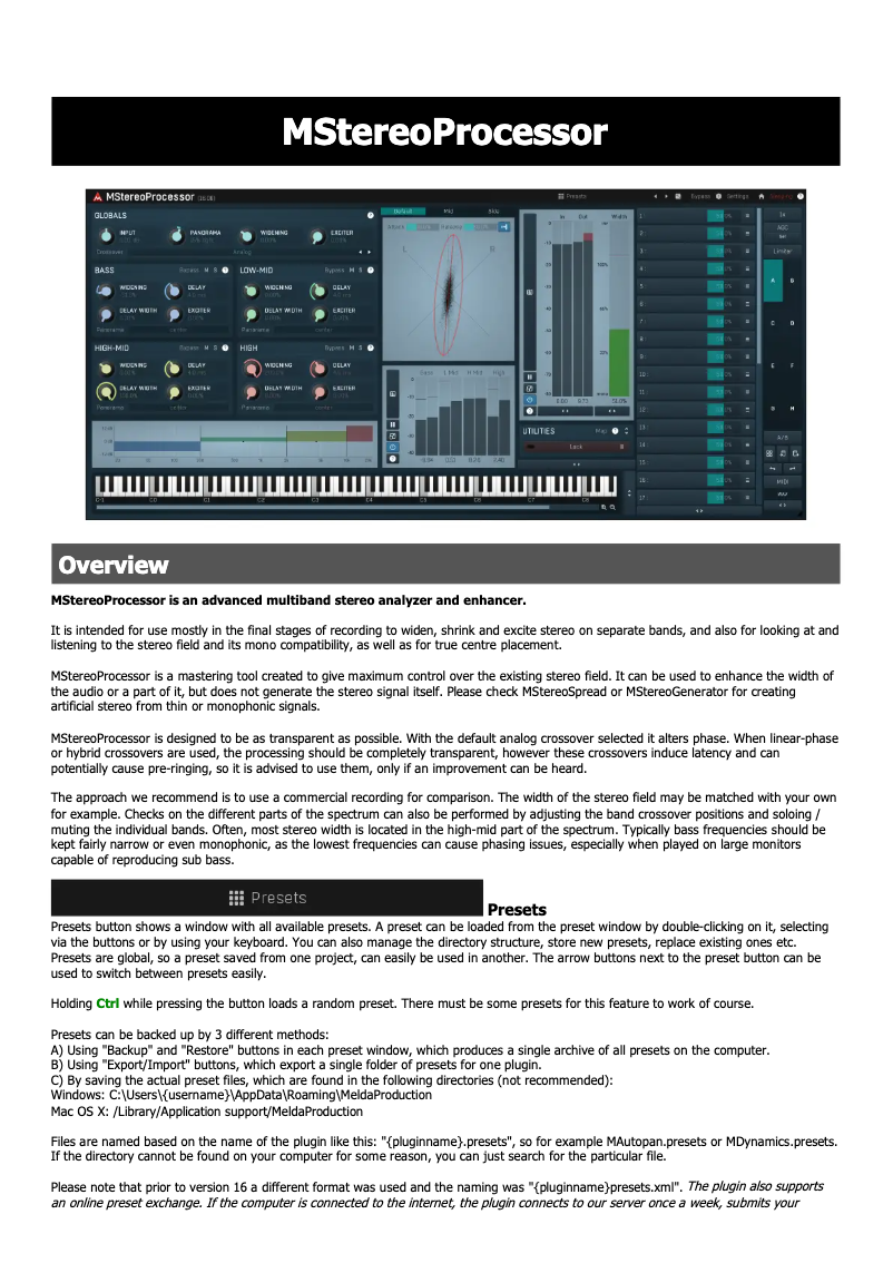Page n°1 - Manuel utilisateur MeldaProduction MStereoProcessor