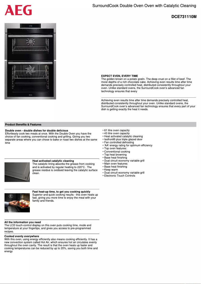 Page 1 de la notice Fiche technique AEG DCE731110M