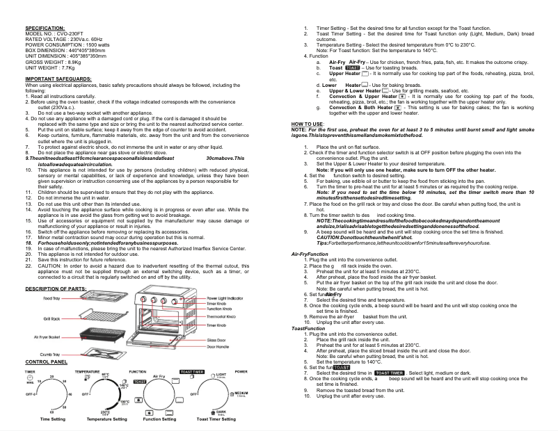 Page 1 de la notice Manuel utilisateur Imarflex CVO-230FT