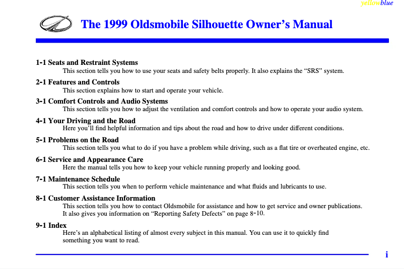 Page n°1 - Manuel utilisateur Oldsmobile Eighty Eight (1999)