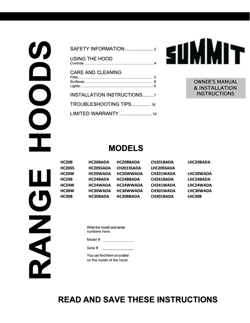 Page n°1 - Manuel utilisateur Summit HC24WWADA