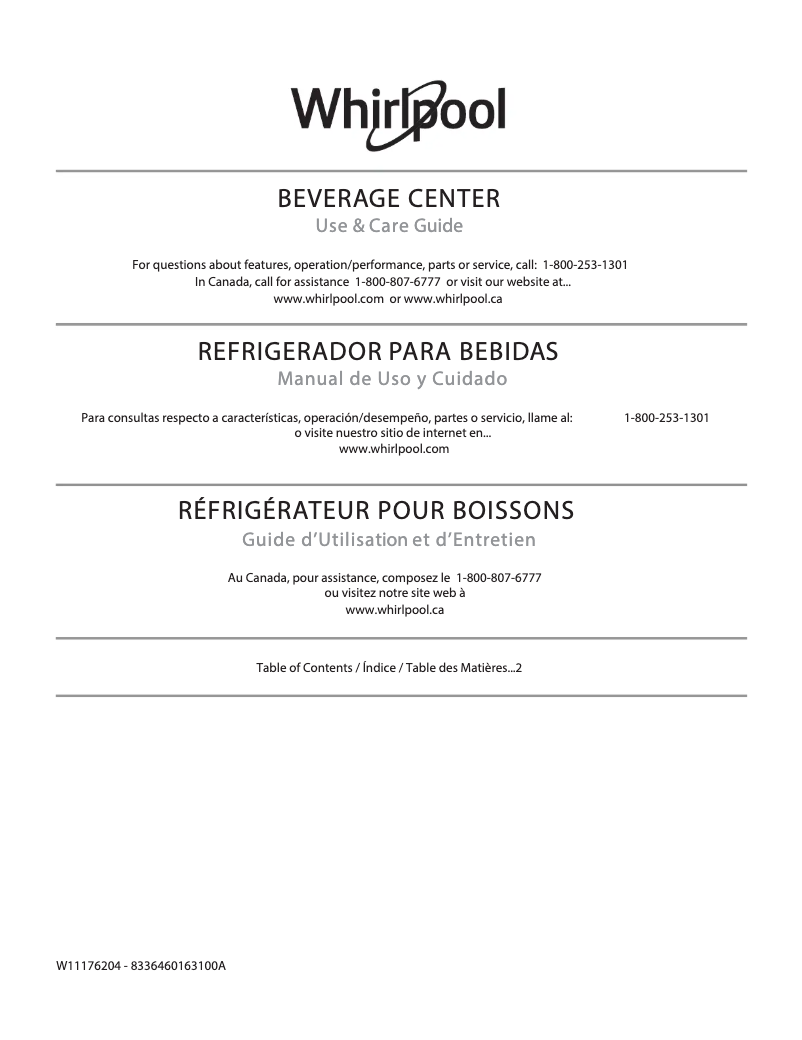 Page 1 de la notice Manuel utilisateur Whirlpool WUR35X24HZ